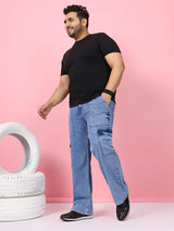 Men Plus Size Gothica-Light Blue Solid Jeans