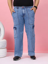 Men Plus Size Gothica-Light Blue Solid Jeans