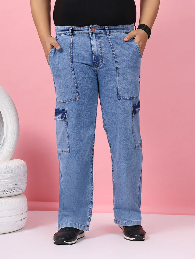 Men Plus Size Gothica-Light Blue Solid Jeans