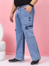 Men Plus Size Gothica-Light Blue Solid Jeans