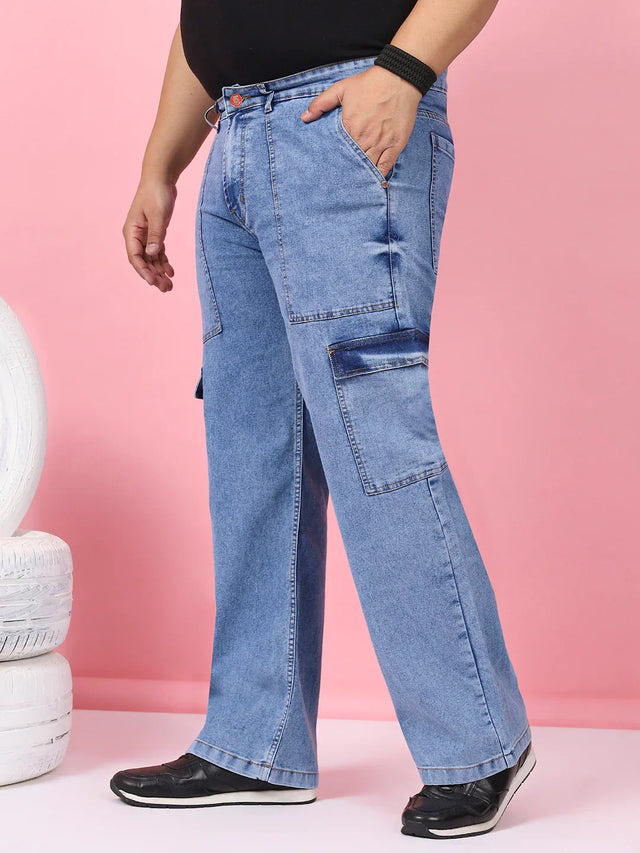 Men Plus Size Gothica-Light Blue Solid Jeans