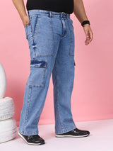 Men Plus Size Gothica-Light Blue Solid Jeans