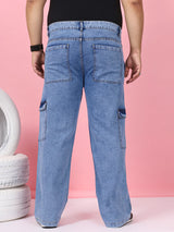 Men Plus Size Gothica-Light Blue Solid Jeans
