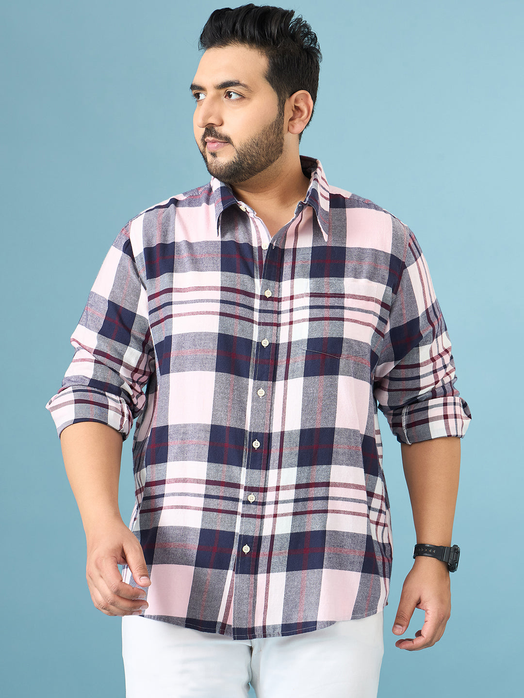Men Plus Size Graphite Multicolor Checkered Casual Shirt