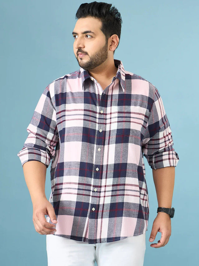 Men Plus Size Graphite Multicolor Checkered Casual Shirt