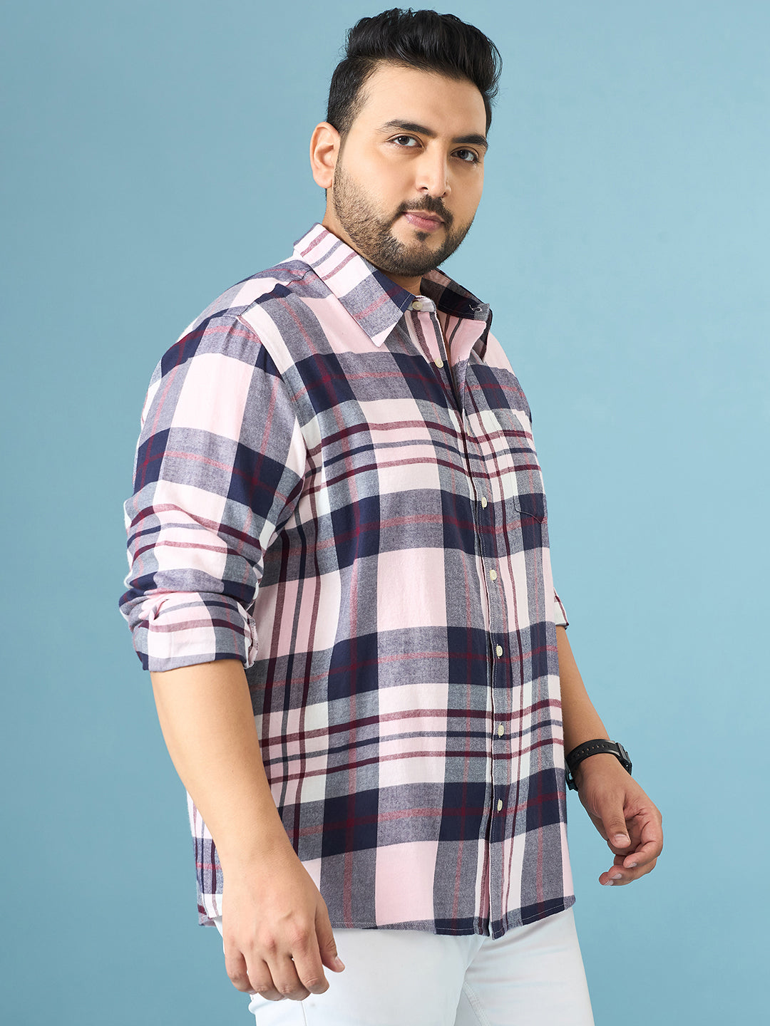 Men Plus Size Graphite Multicolor Checkered Casual Shirt