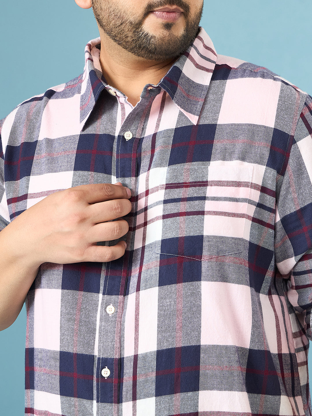 Men Plus Size Graphite Multicolor Checkered Casual Shirt