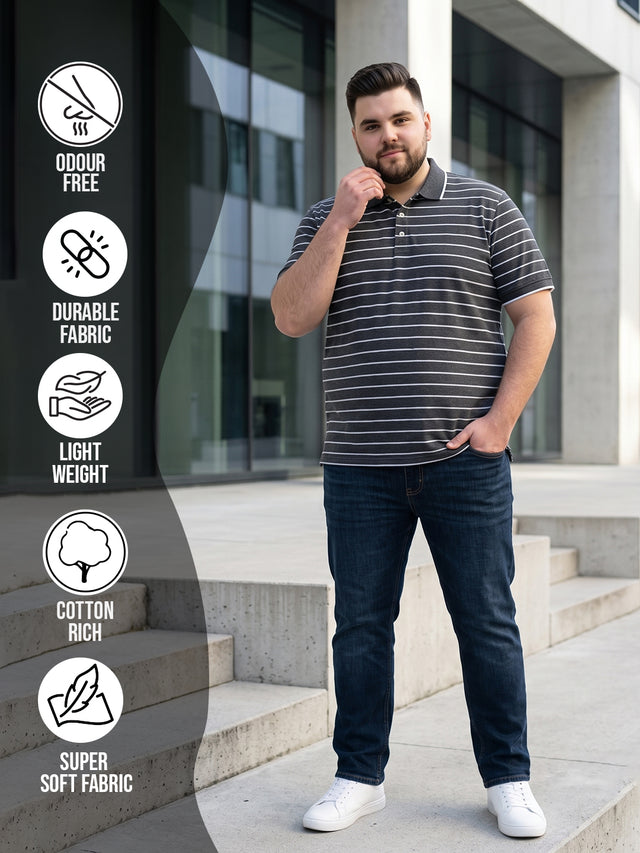 Men Plus Size Gravel Multi Striped Polo
