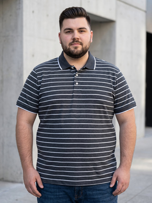 Men Plus Size Gravel Multi Striped Polo