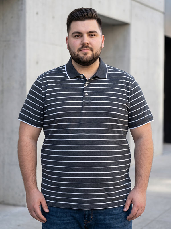 Men Plus Size Gravel Multi Striped Polo