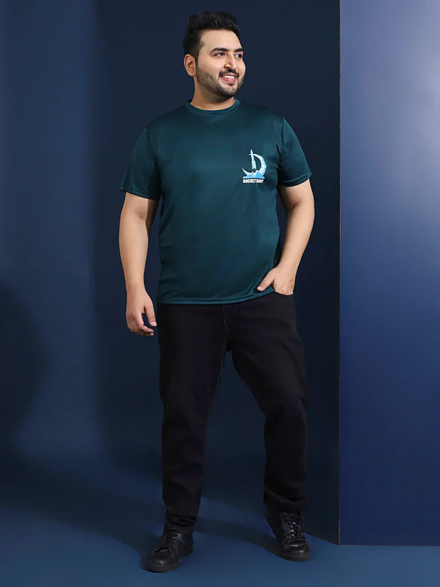 Men Plus Size Gravix Printed Teal Round Neck Tshirt - bigbanana