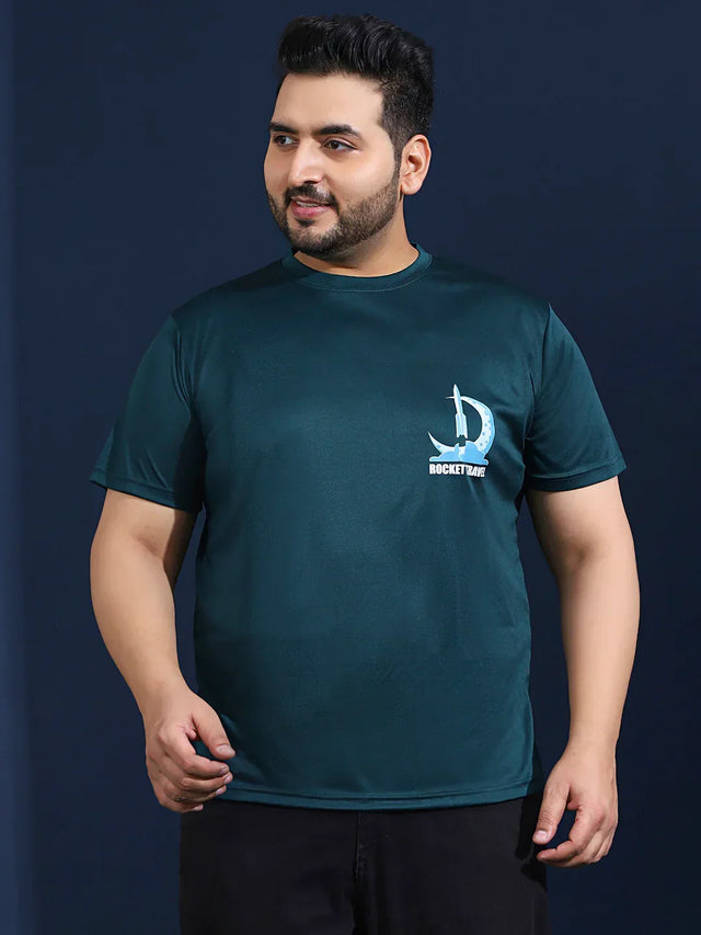 Men Plus Size Gravix Printed Teal Round Neck Tshirt - bigbanana