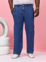 Men Plus Size Grunex-Blue Solid Jeans