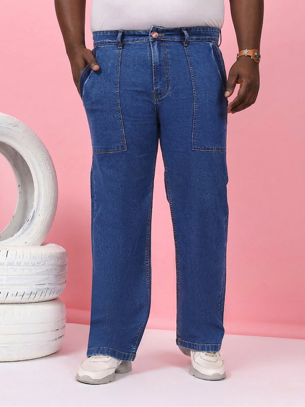 Men Plus Size Grunex-Blue Solid Jeans
