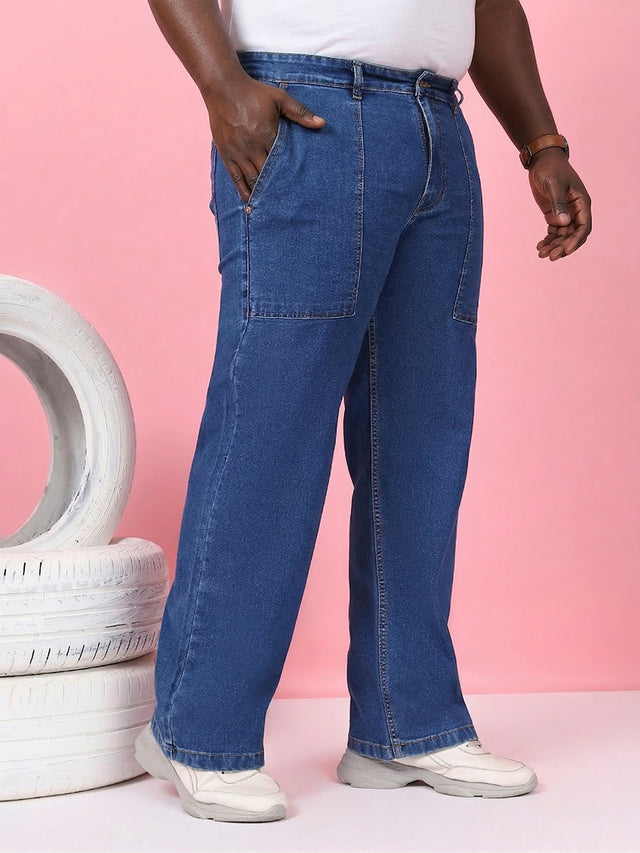 Men Plus Size Grunex-Blue Solid Jeans