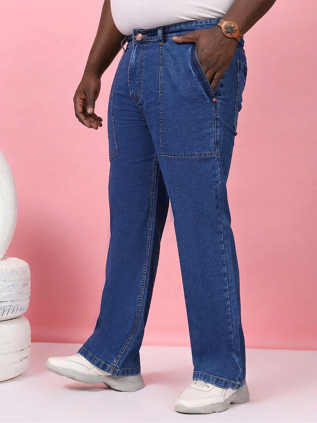 Men Plus Size Grunex-Blue Solid Jeans