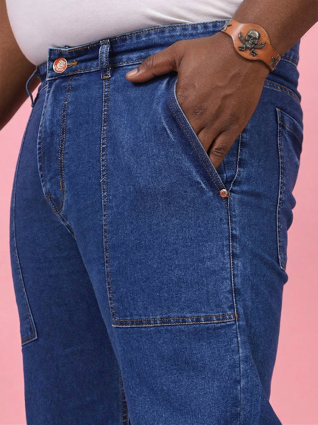 Men Plus Size Grunex-Blue Solid Jeans