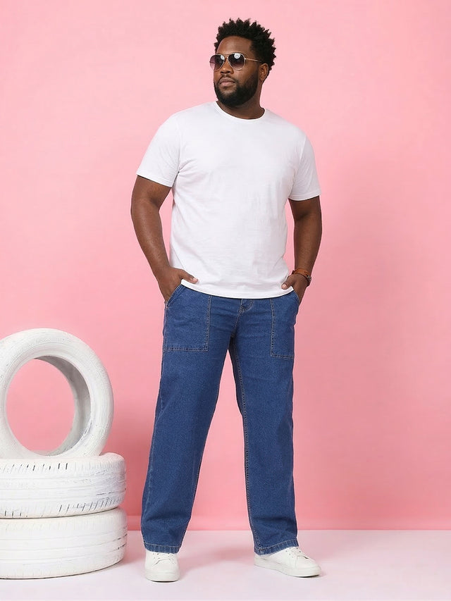 Men Plus Size Grunex-Blue Solid Jeans
