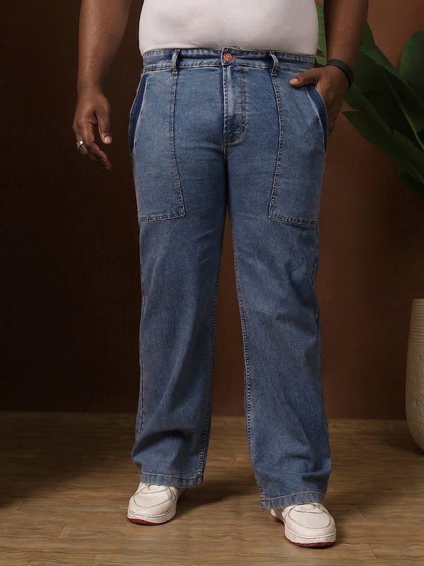 Men Plus Size Grunex-Light Blue Solid Jeans