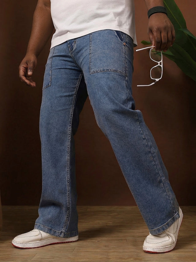 Men Plus Size Grunex-Light Blue Solid Jeans