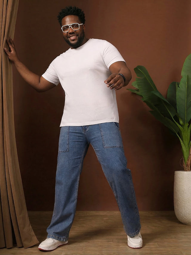 Men Plus Size Grunex-Light Blue Solid Jeans