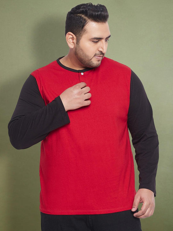 Men Plus Size Guardy Colorblock Henley Tshirt