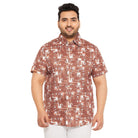 Men Plus Size Hakoba-Brown Printed Shirt - bigbanana