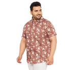 Men Plus Size Hakoba-Brown Printed Shirt - bigbanana