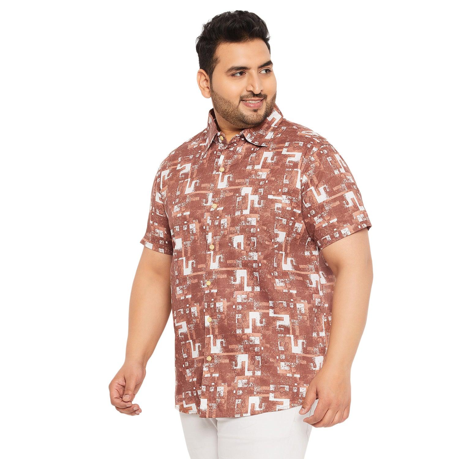 Men Plus Size Hakoba-Brown Printed Shirt - bigbanana