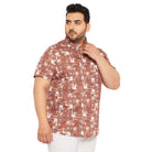 Men Plus Size Hakoba-Brown Printed Shirt - bigbanana