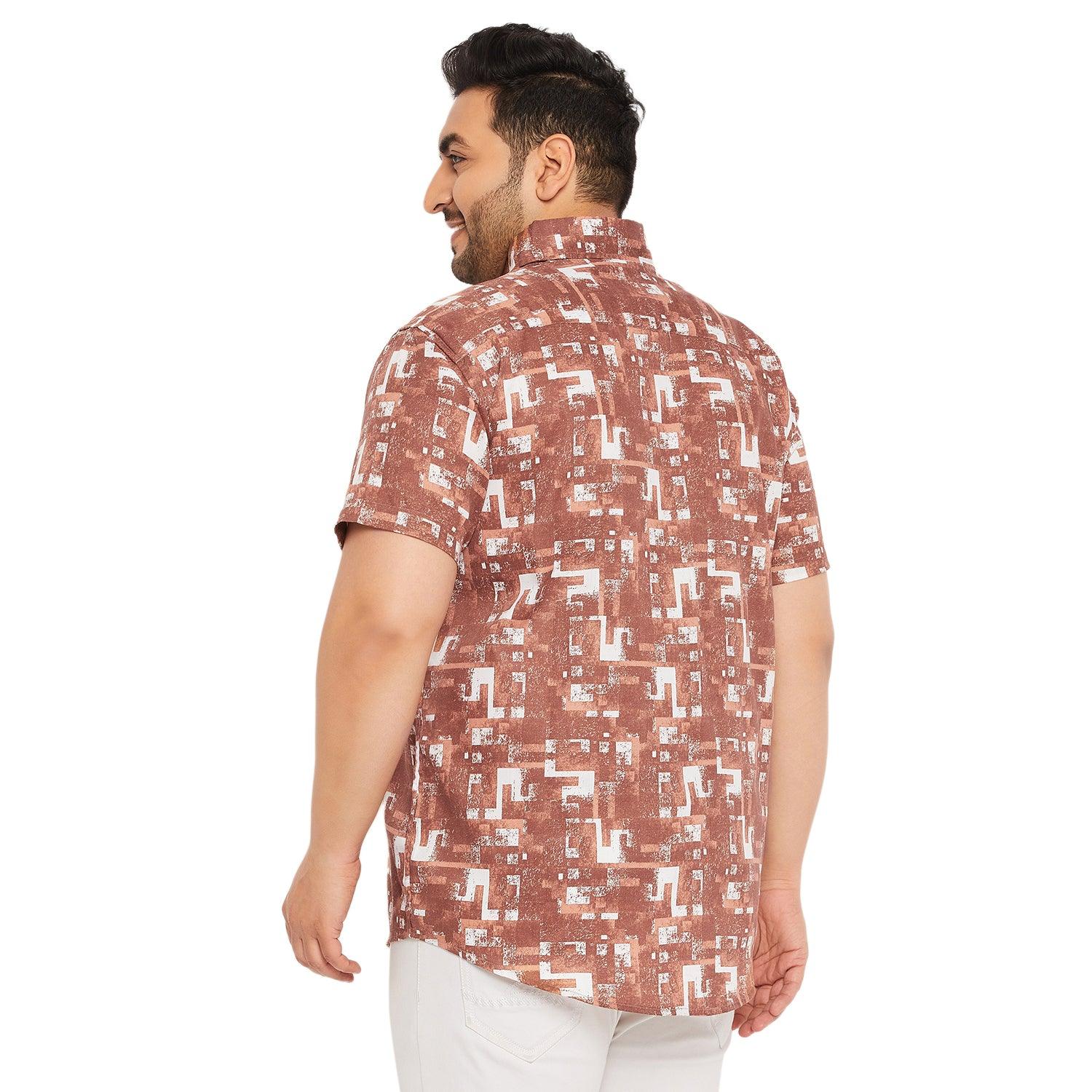 Men Plus Size Hakoba-Brown Printed Shirt - bigbanana