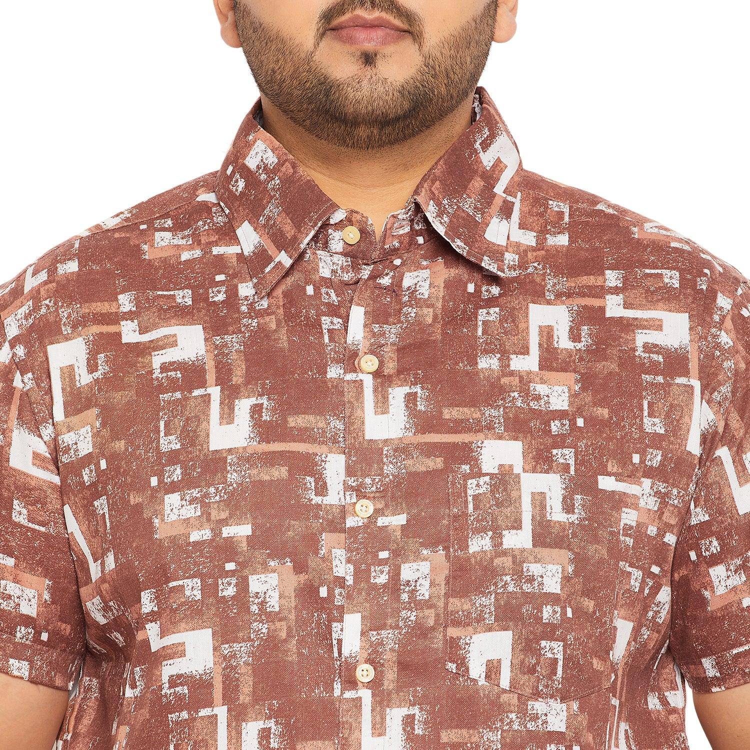 Men Plus Size Hakoba-Brown Printed Shirt - bigbanana