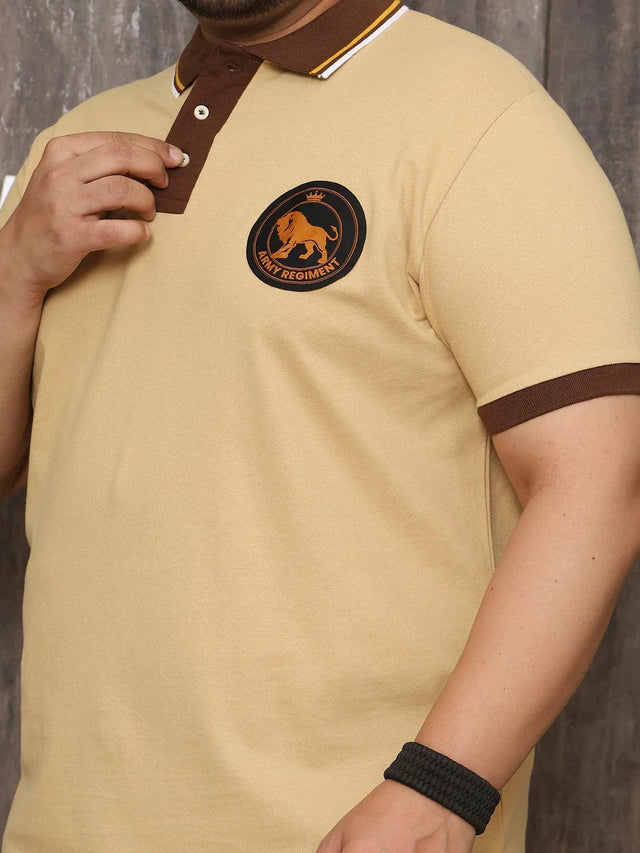 Men Plus Size Harajuku Solid Beige Polo Tshirt - bigbanana