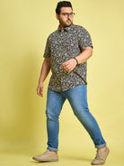 Men Plus Size Hebrew Cream Floral Print Black shirt - bigbanana