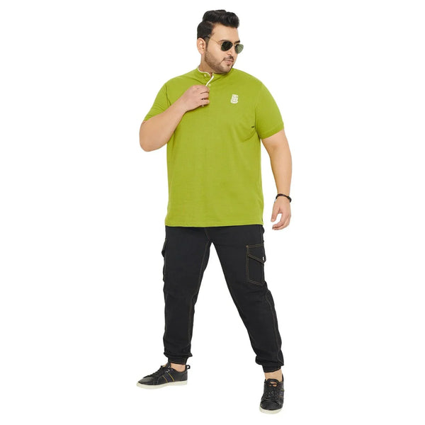 Men Plus Size Hemleys-Olive Solid Henley Tshirt
