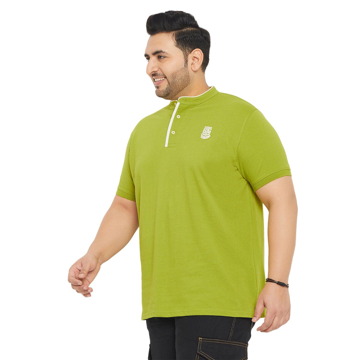 Men Plus Size Hemleys-Olive Solid Henley Tshirt - bigbanana