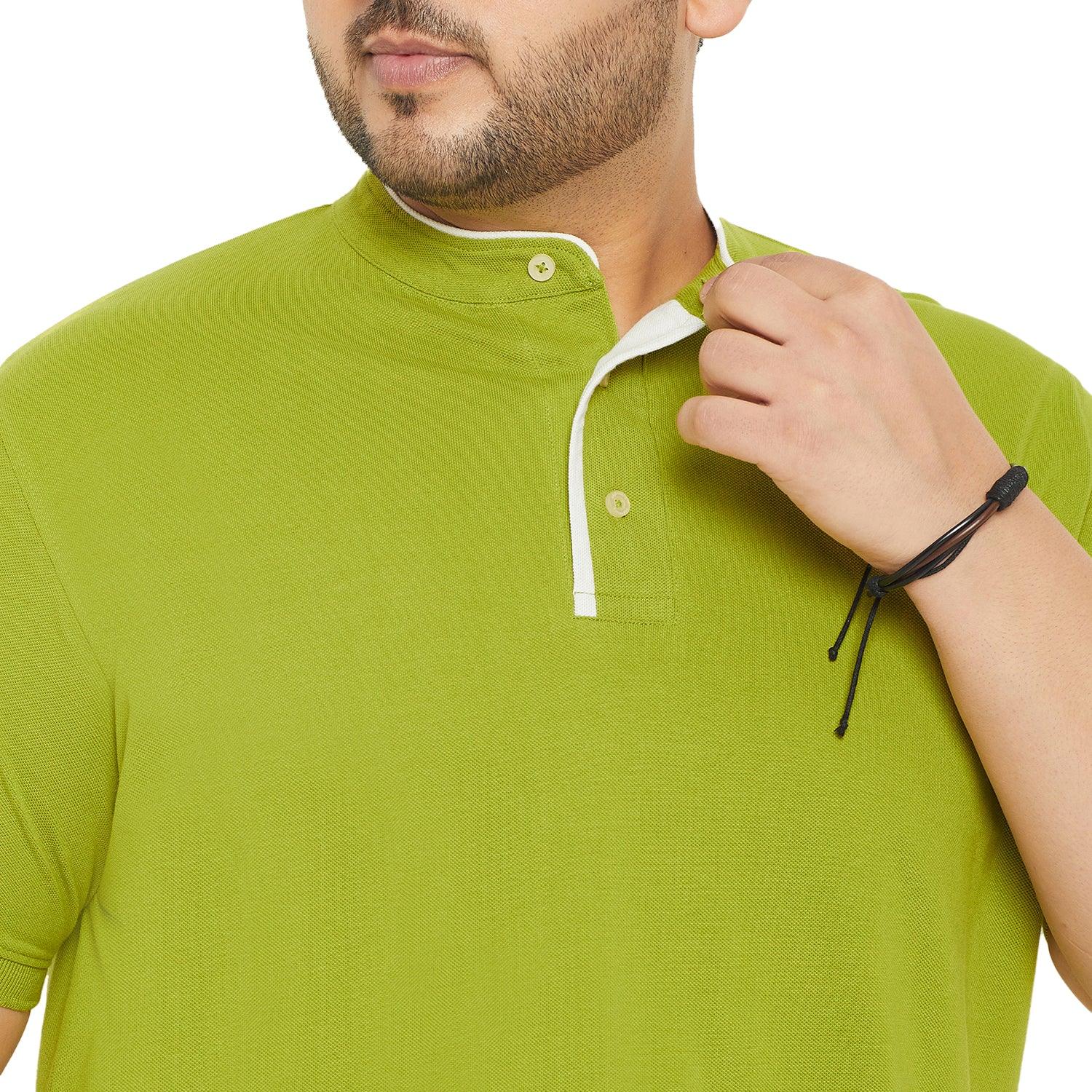 Men Plus Size Hemleys-Olive Solid Henley Tshirt - bigbanana