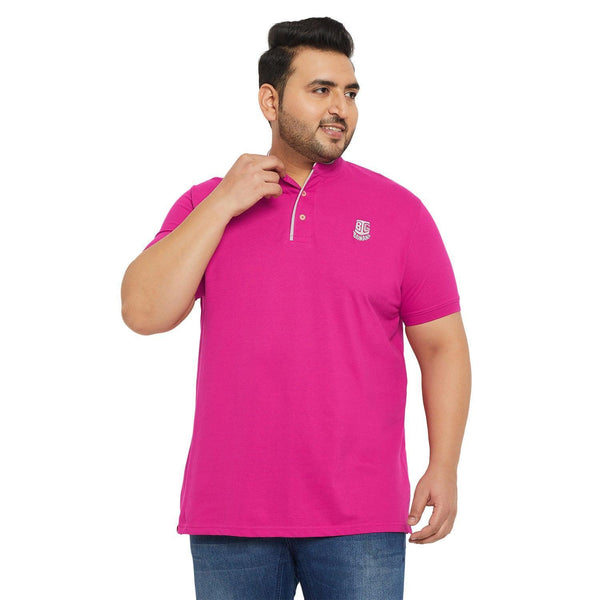 Men Plus Size Hemleys-Pink Solid Henley Tshirt