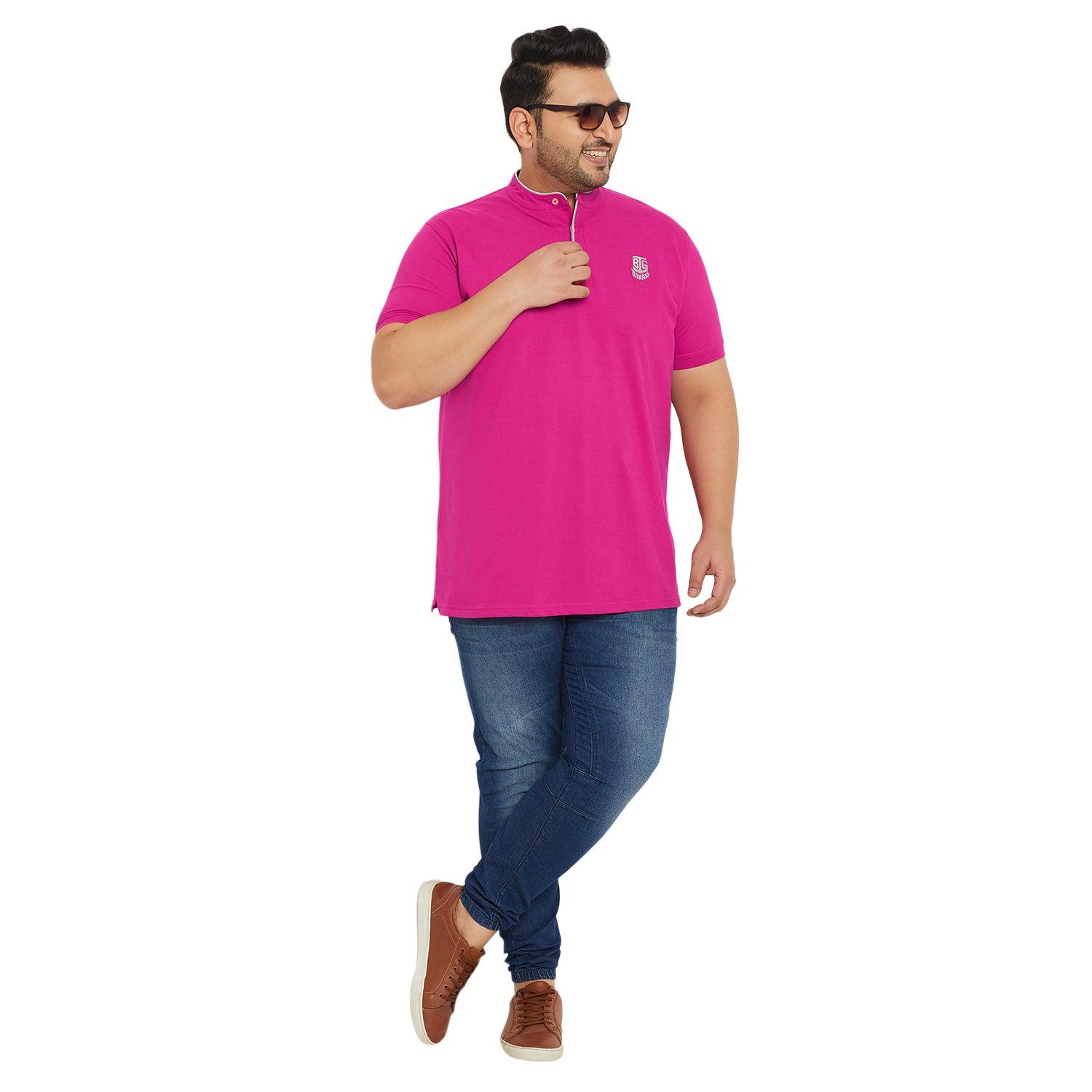 Men Plus Size Hemleys-Pink Solid Henley Tshirt - bigbanana