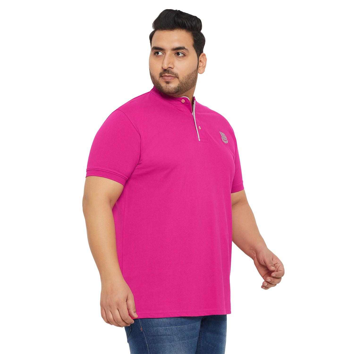 Men Plus Size Hemleys-Pink Solid Henley Tshirt - bigbanana