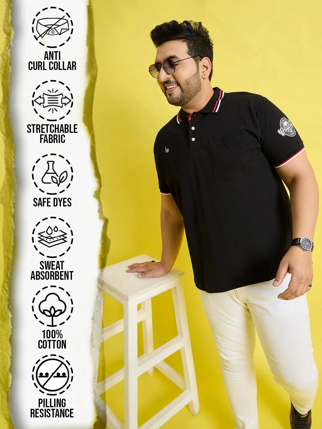 Men Plus Size Hink Solid Polo Tshirt - bigbanana