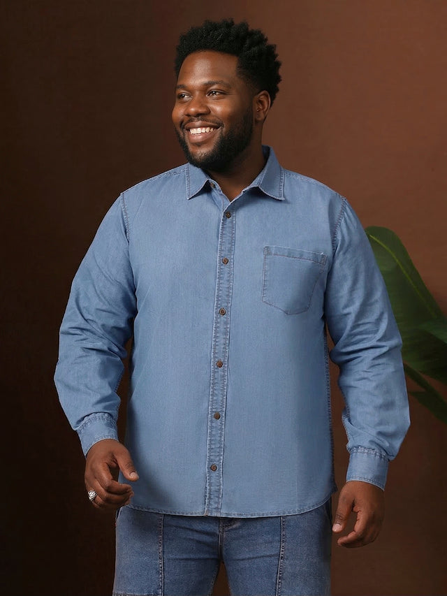 Men Plus Size Hirabati Blue Solid Casual Shirt