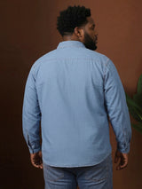 Men Plus Size Hirabati Blue Solid Casual Shirt