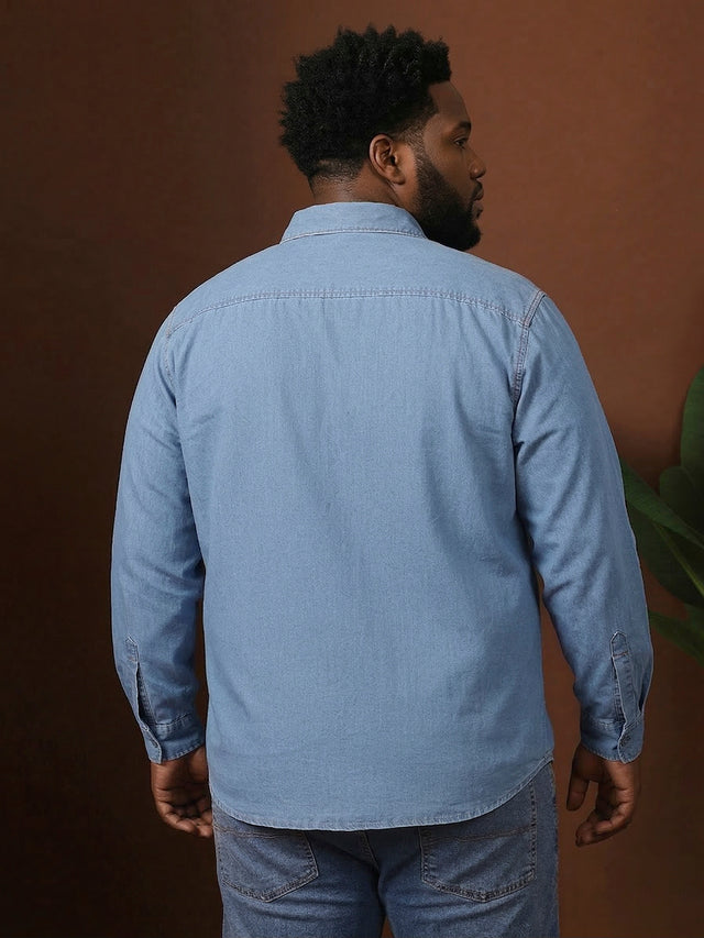 Men Plus Size Hirabati Blue Solid Casual Shirt