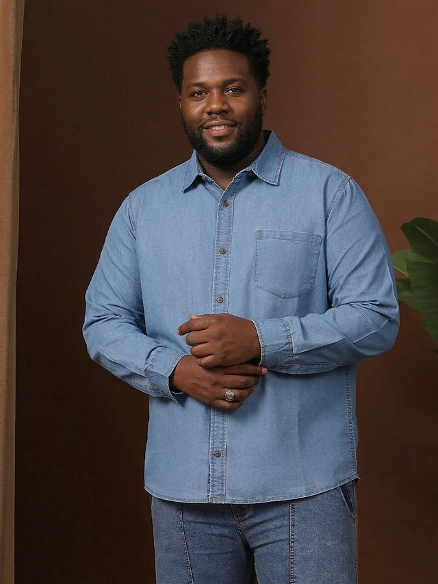 Men Plus Size Hirabati Blue Solid Casual Shirt