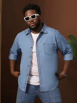 Men Plus Size Hirabati Blue Solid Casual Shirt