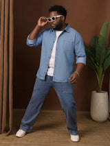 Men Plus Size Hirabati Blue Solid Casual Shirt