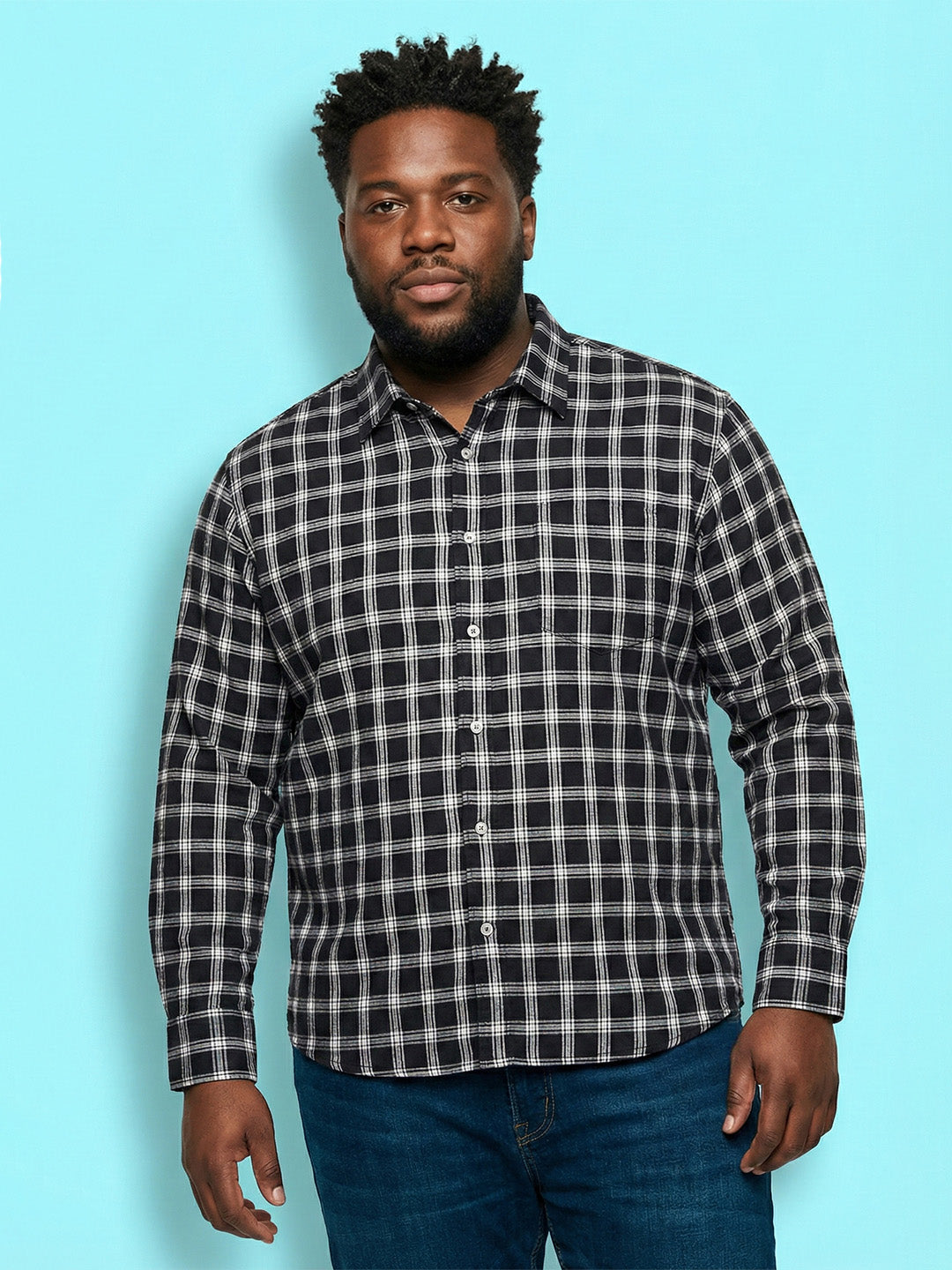 Men Plus Size Hitched Multicolor Checkered Casual Shirt