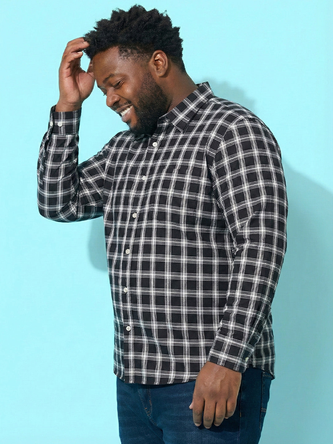 Men Plus Size Hitched Multicolor Checkered Casual Shirt