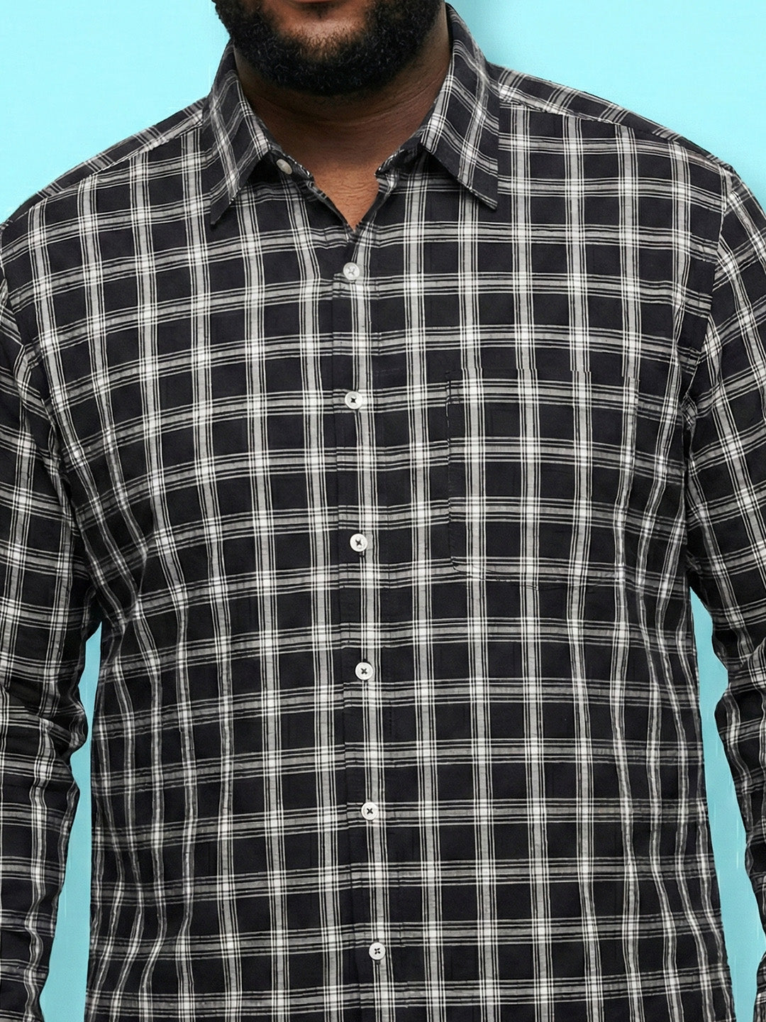 Men Plus Size Hitched Multicolor Checkered Casual Shirt